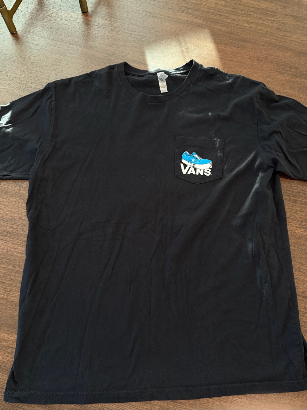 Vans Black Short Sleeve Pocket Tee with Blue Shoe Logo